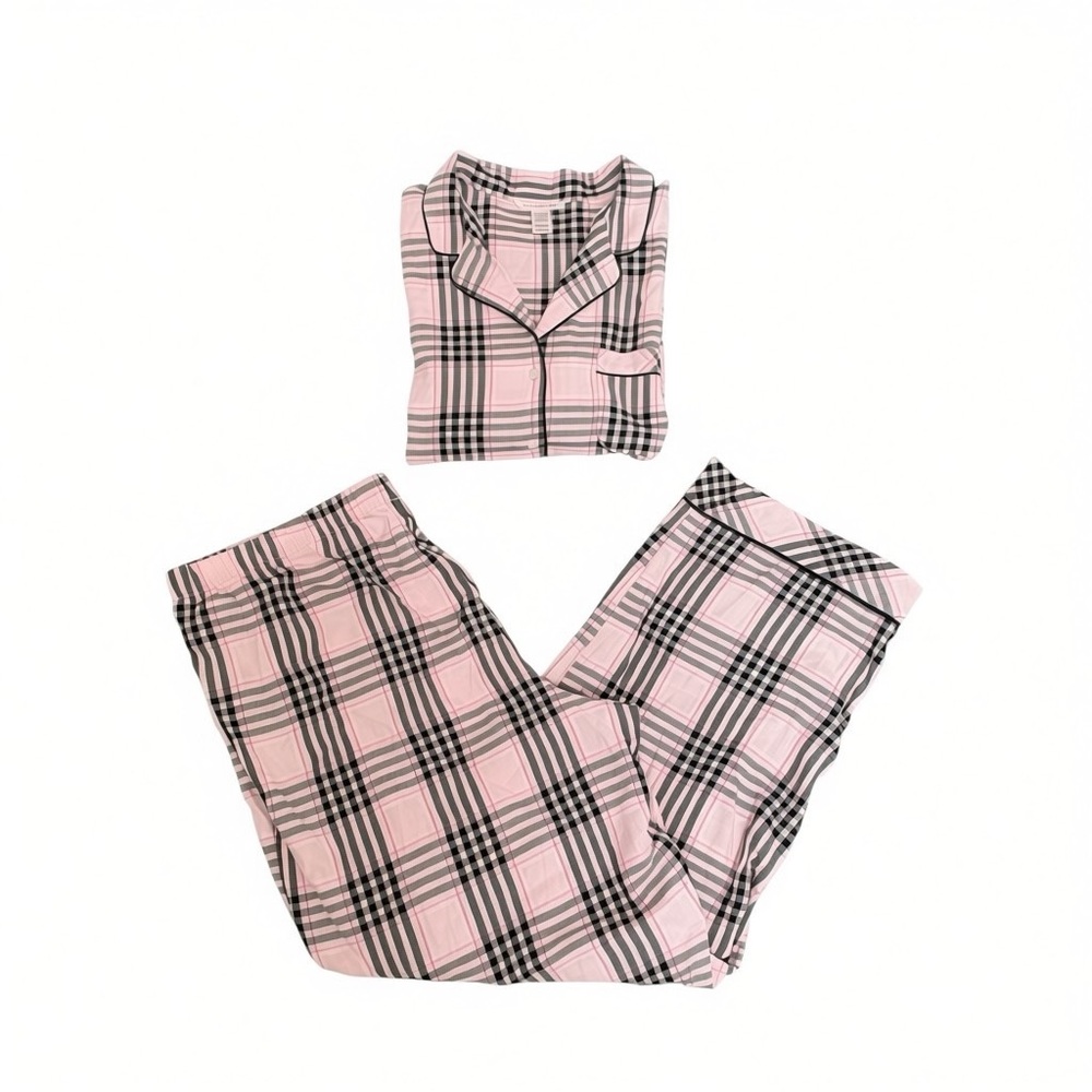 Victoria's Secret Pink Plaid Cotton Flannel Long Pajama Set Relaxed Fit XXL - Picture 6 of 11